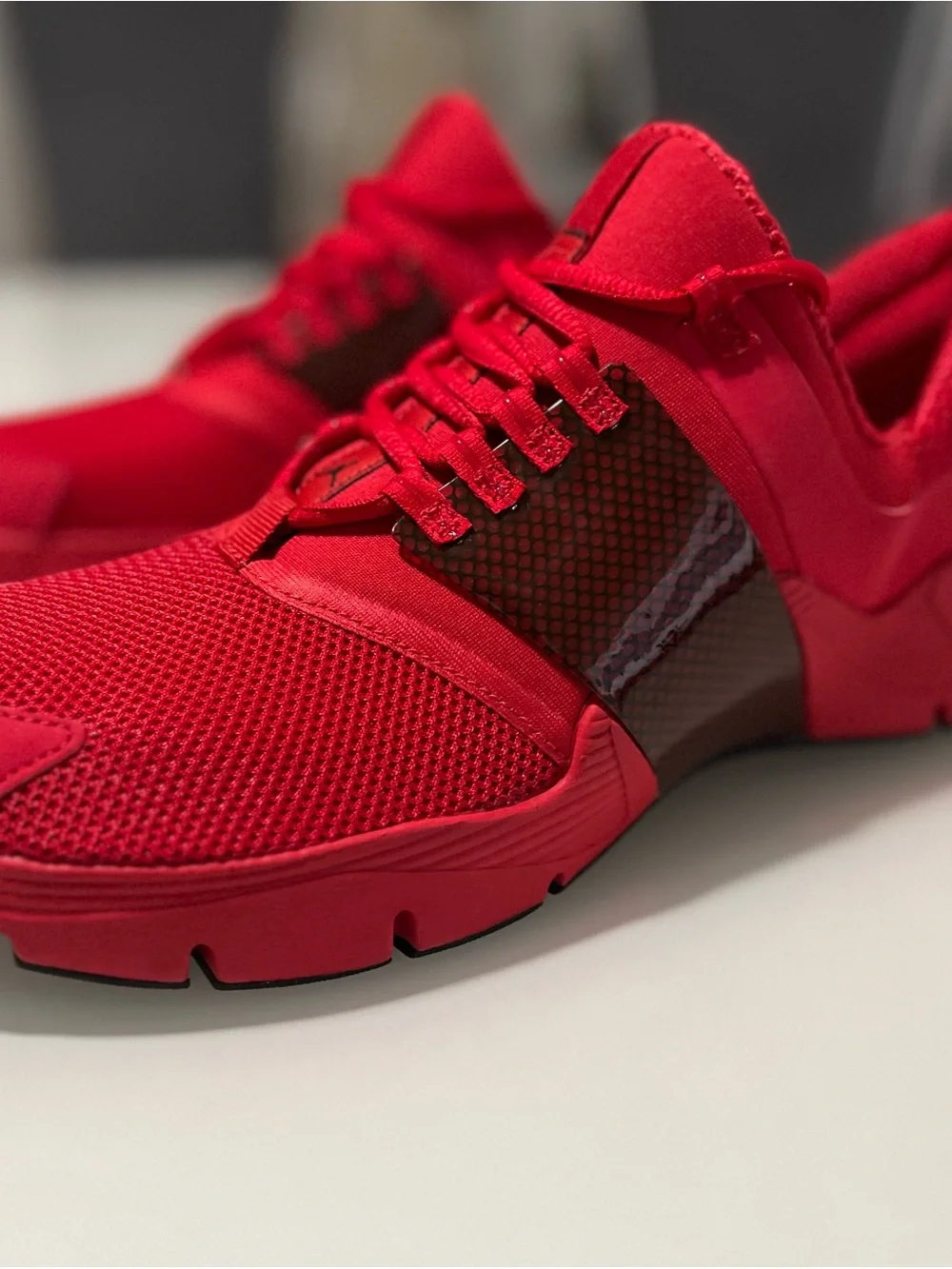 Jordan Men's Red Mesh and Synthetic Athletic Sneakers